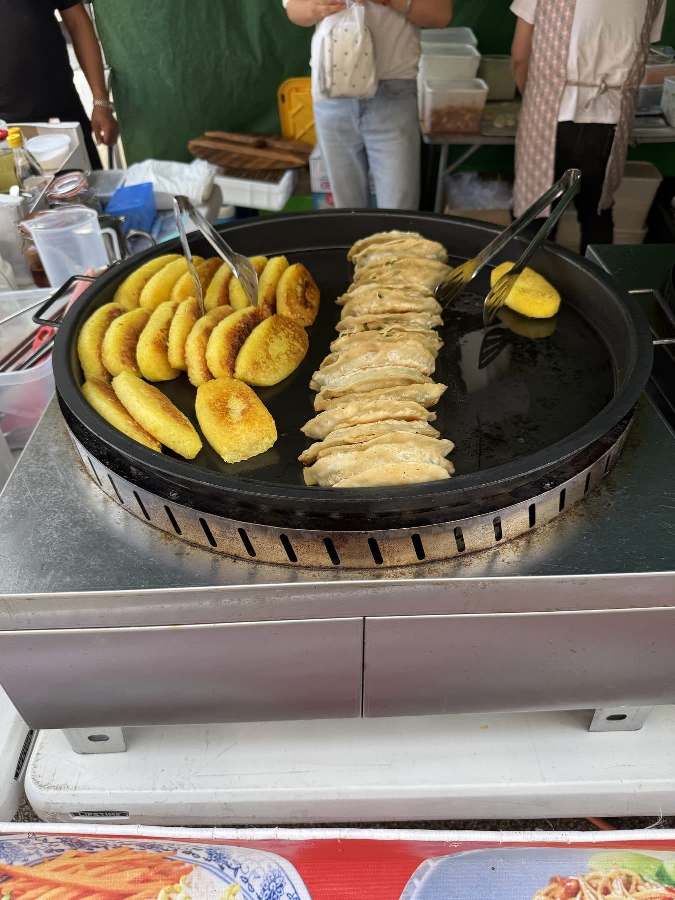 Dumplings fresh off the griddle