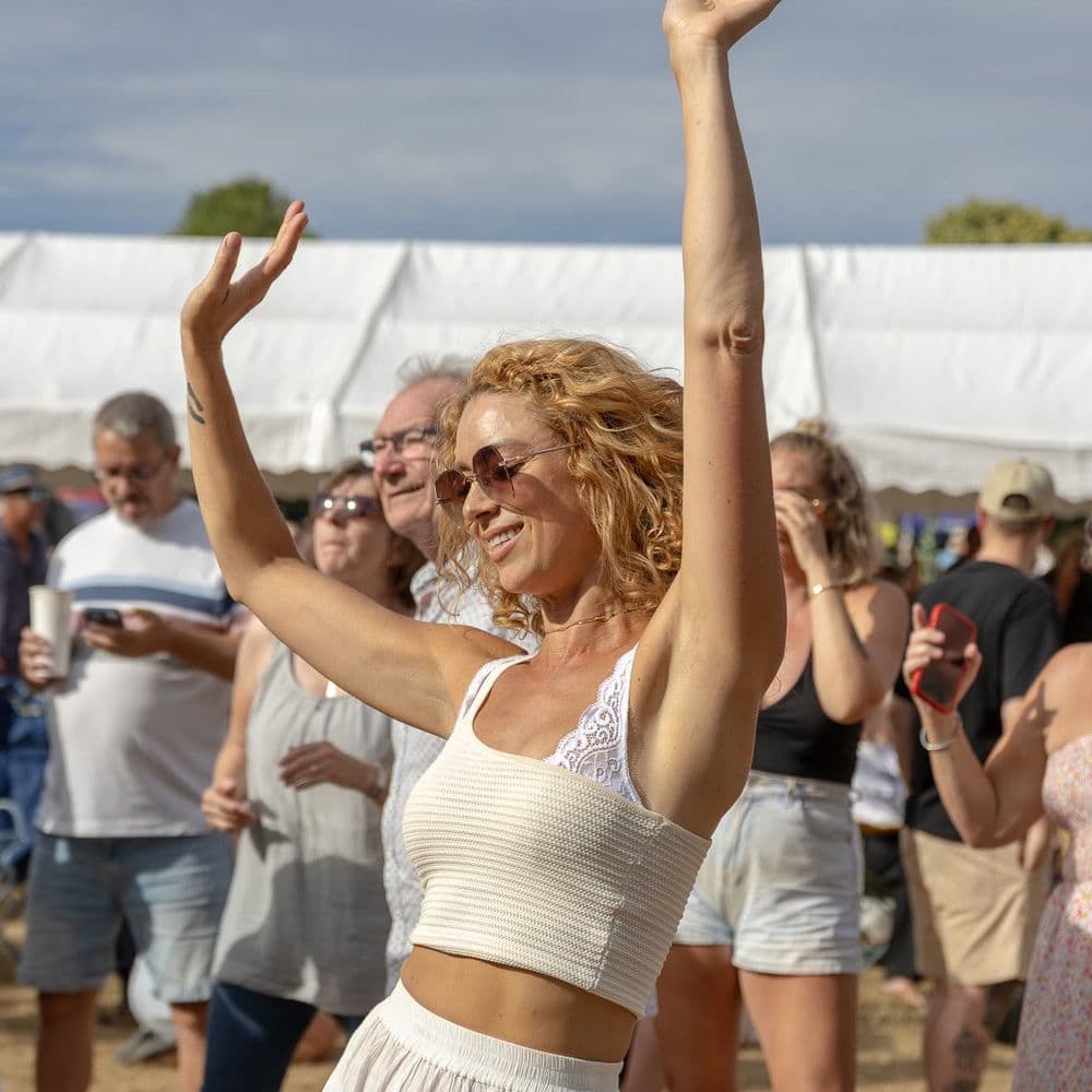 Dancing by the stage at Weald on the Field